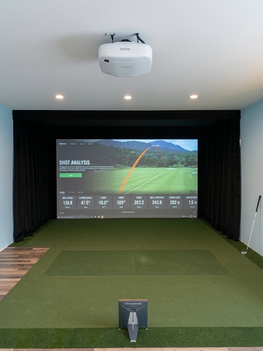 TrackMan golf simulator with shot analysis display — North Carolina install